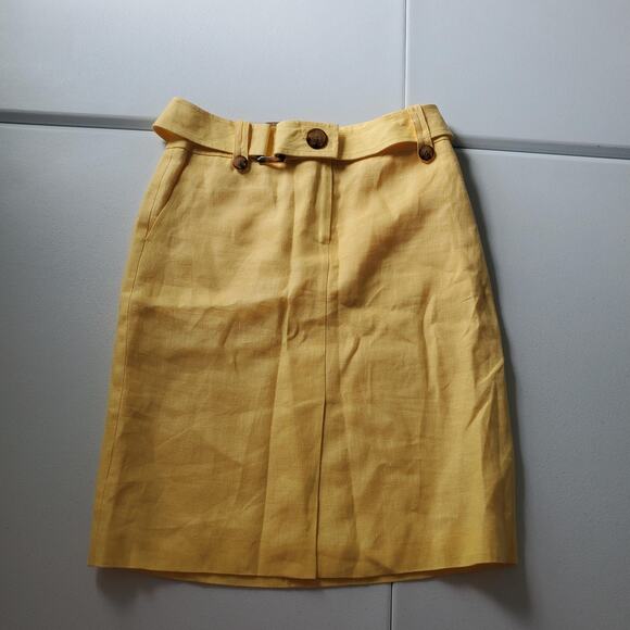 Talbots Dresses & Skirts - Talbots Skirt Womens 6 Butter Yellow Linen Pencil Knee Length Office Preppy Belt